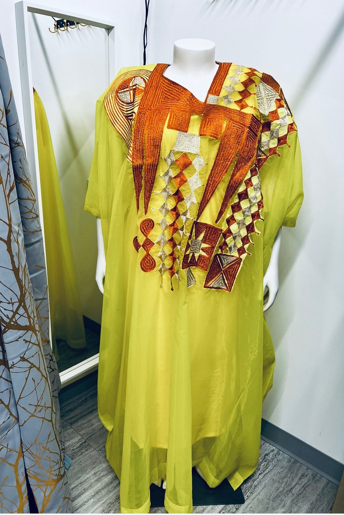 Yellow Organza Blouse & Wrapper Set (One Size)