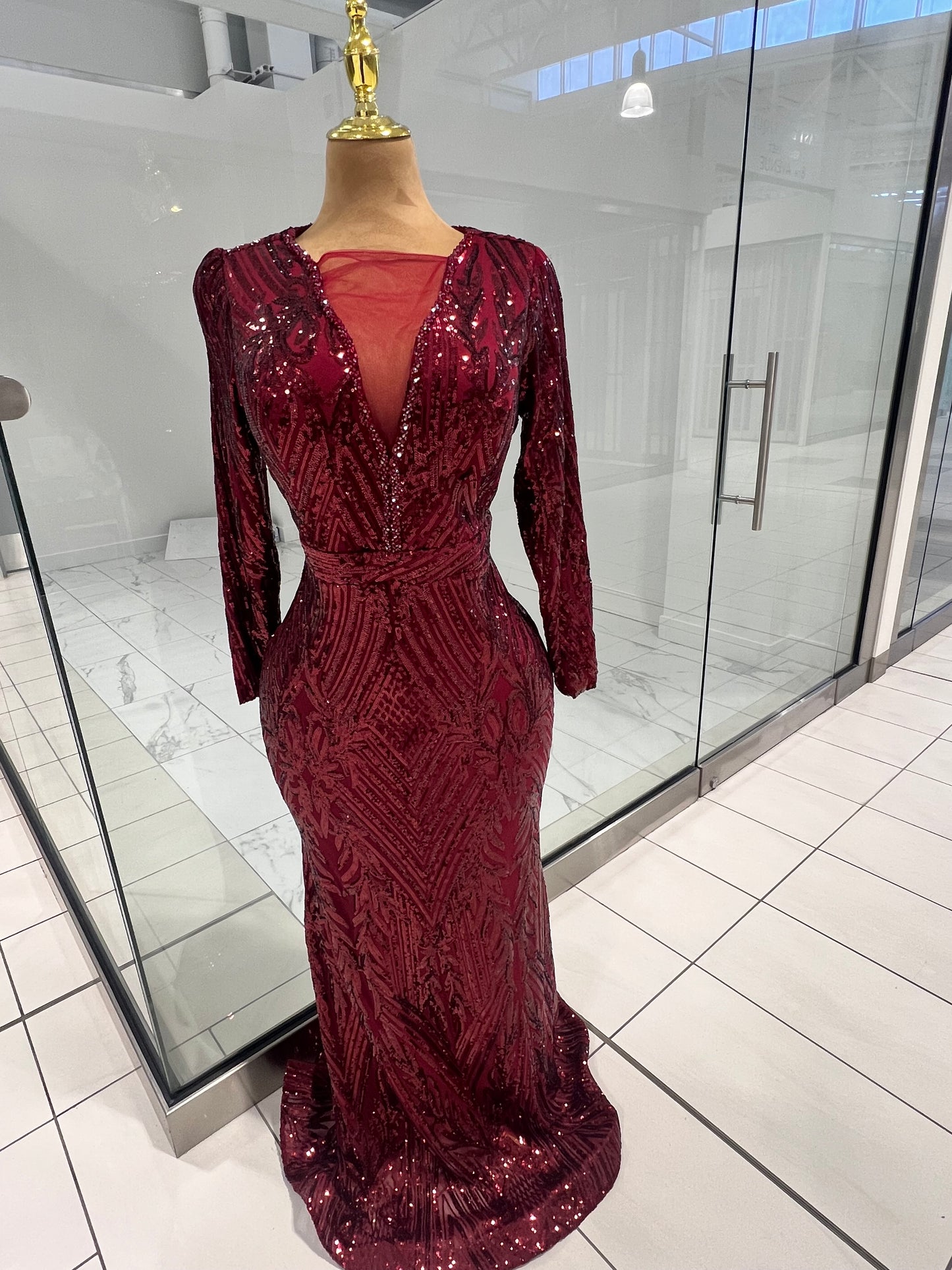 Wine Sequins Evening Gown