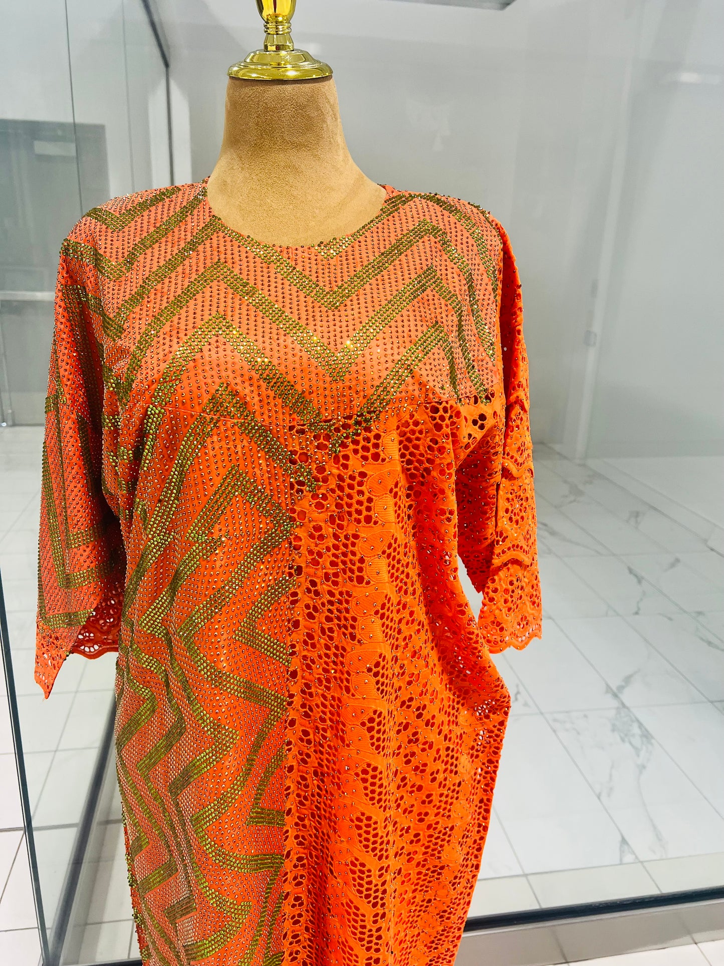 Orange Lace attire and Rhinestones