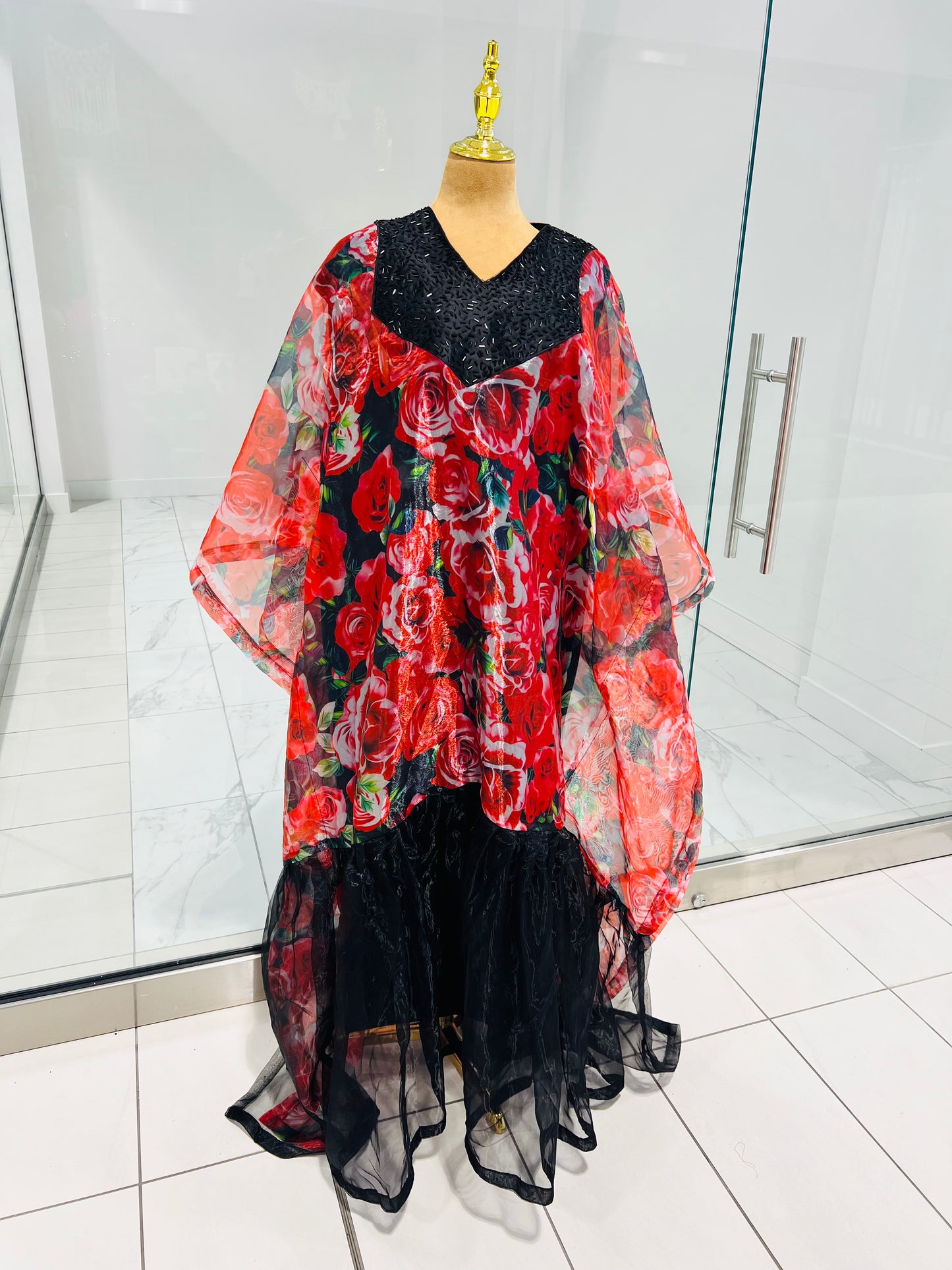 Floral red organza