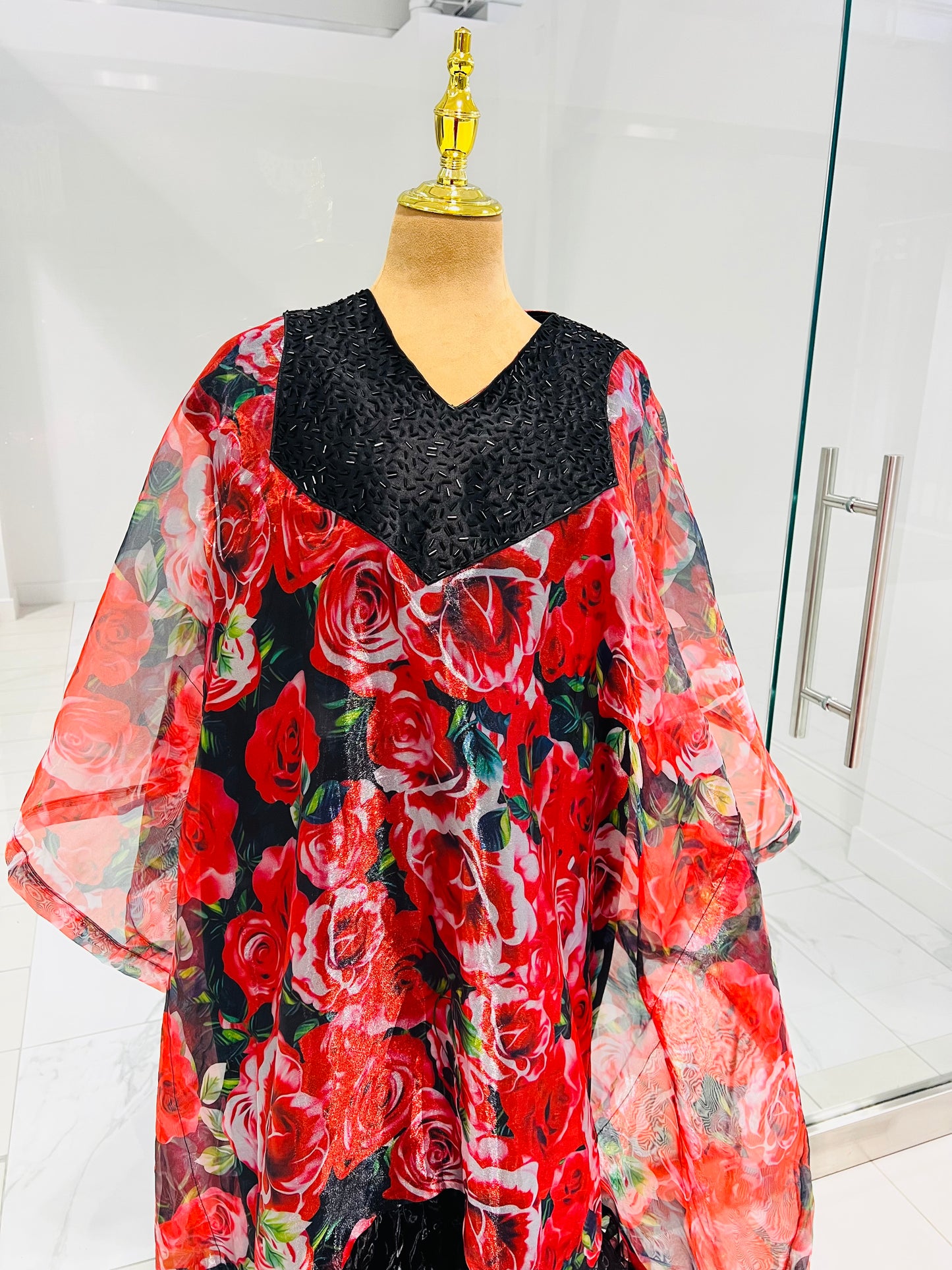 Floral red organza