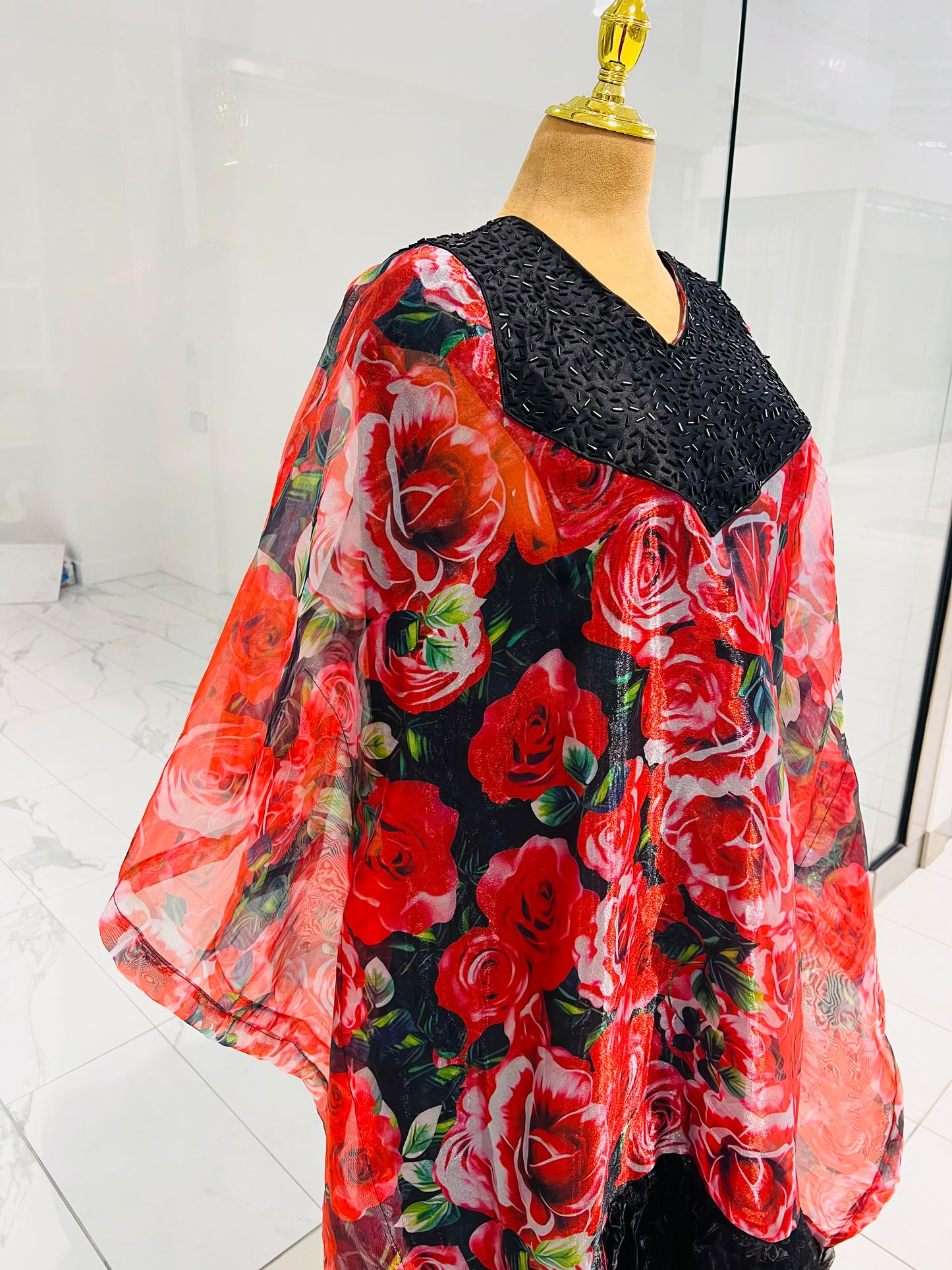 Floral red organza