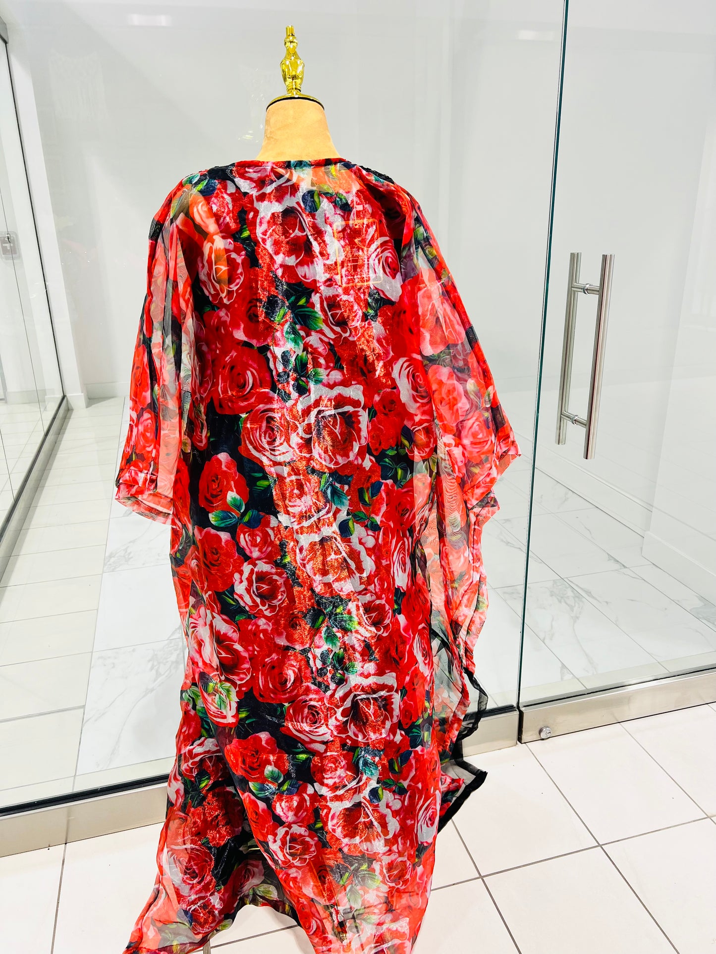Floral red organza