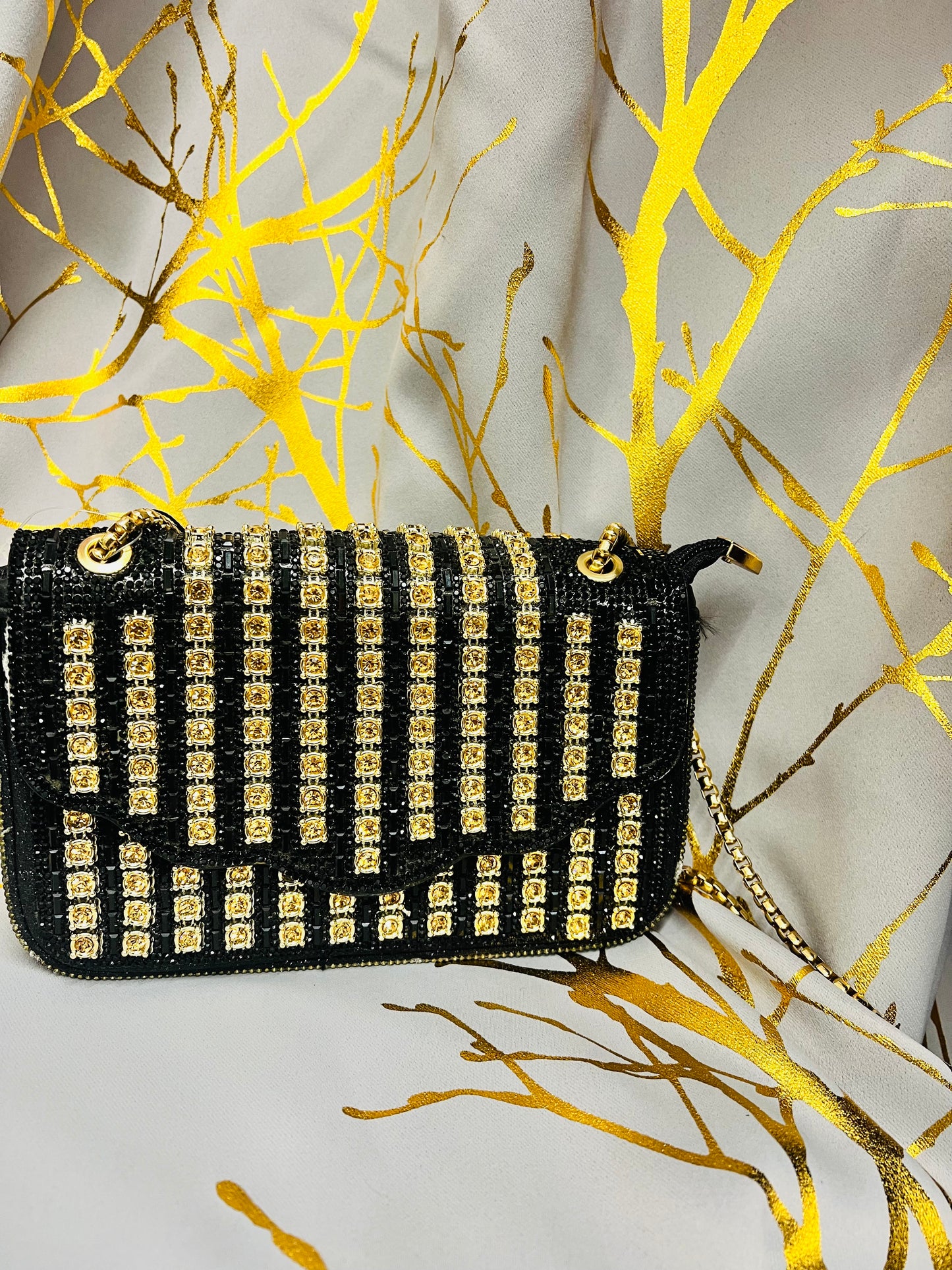 Blue and gold handbag