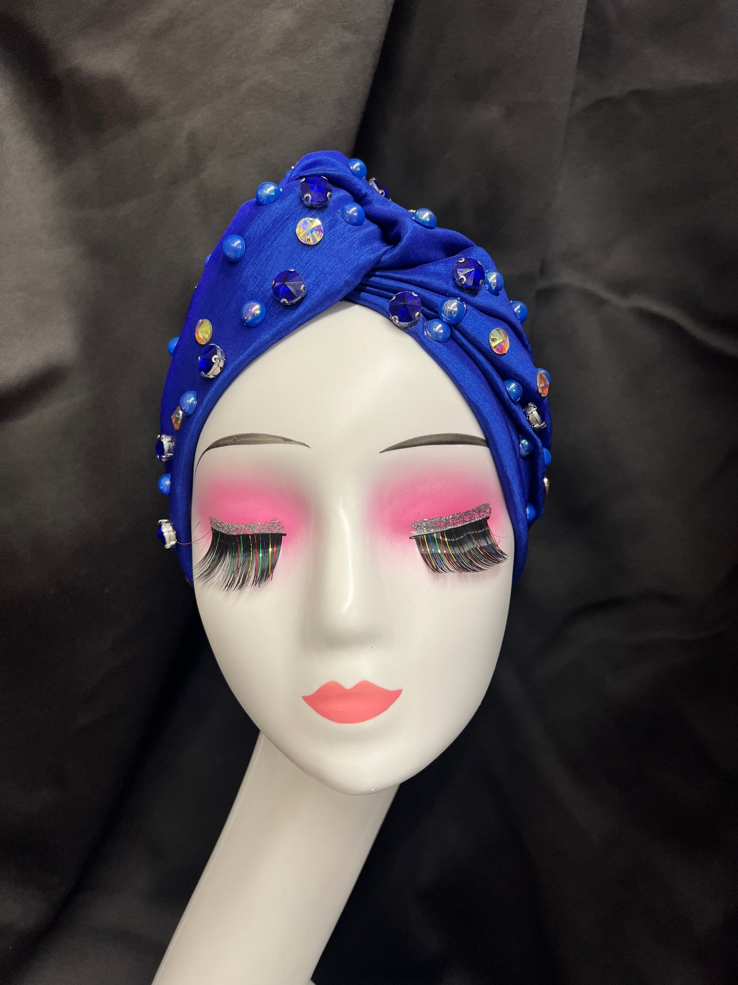 Blue Rhinestones Turban