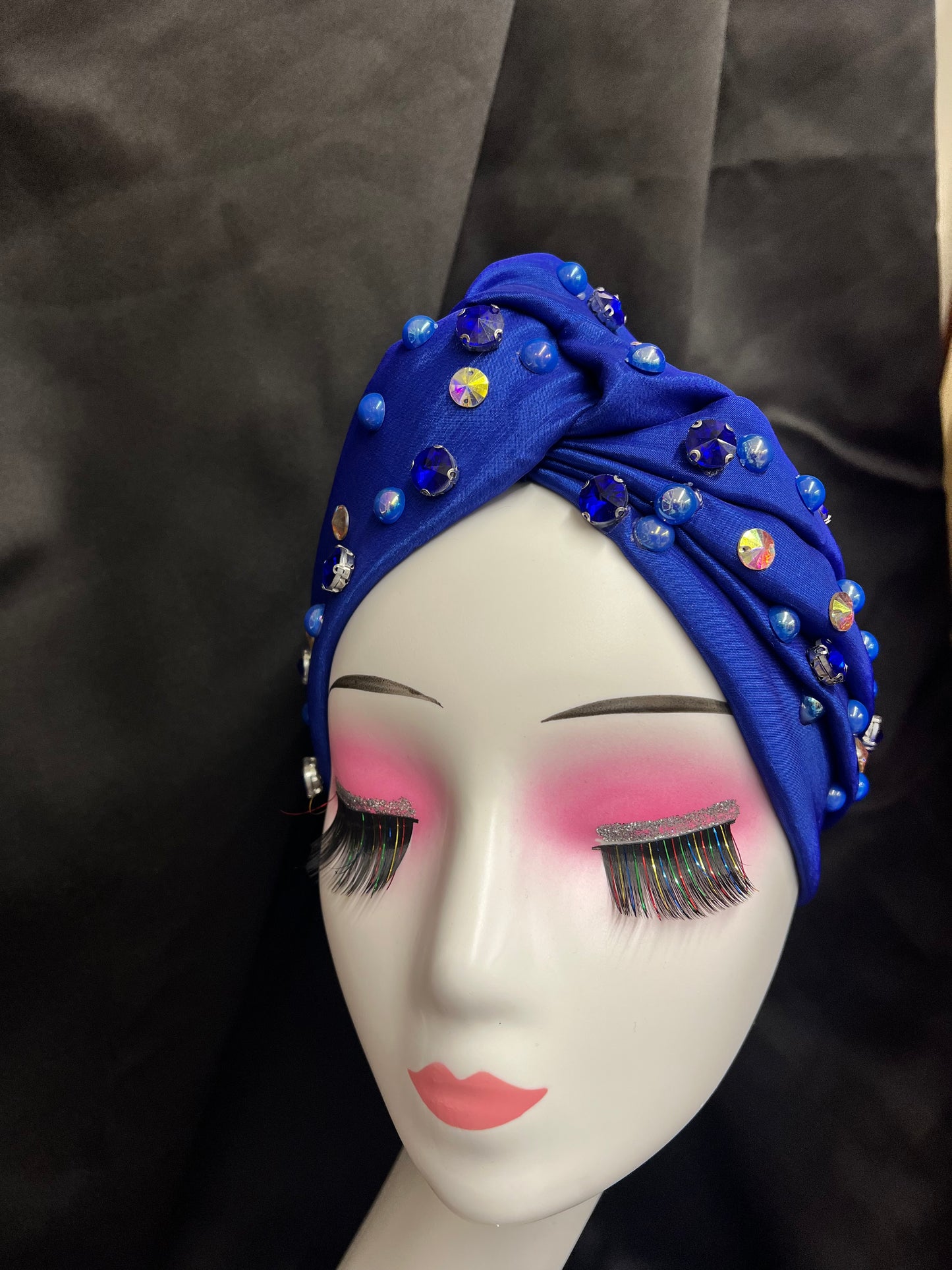 Blue Rhinestones Turban
