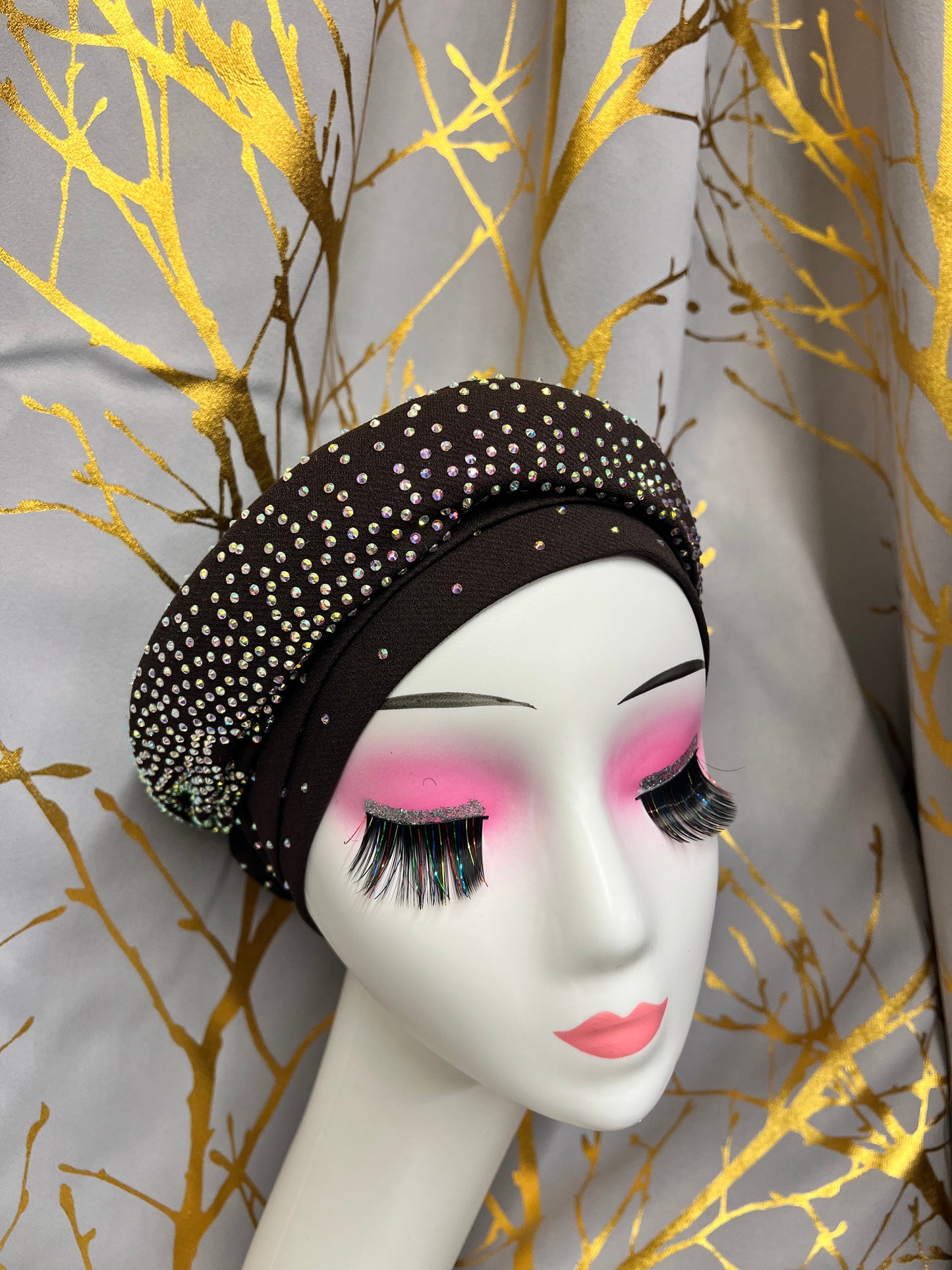 Brown Rhinestone Turban