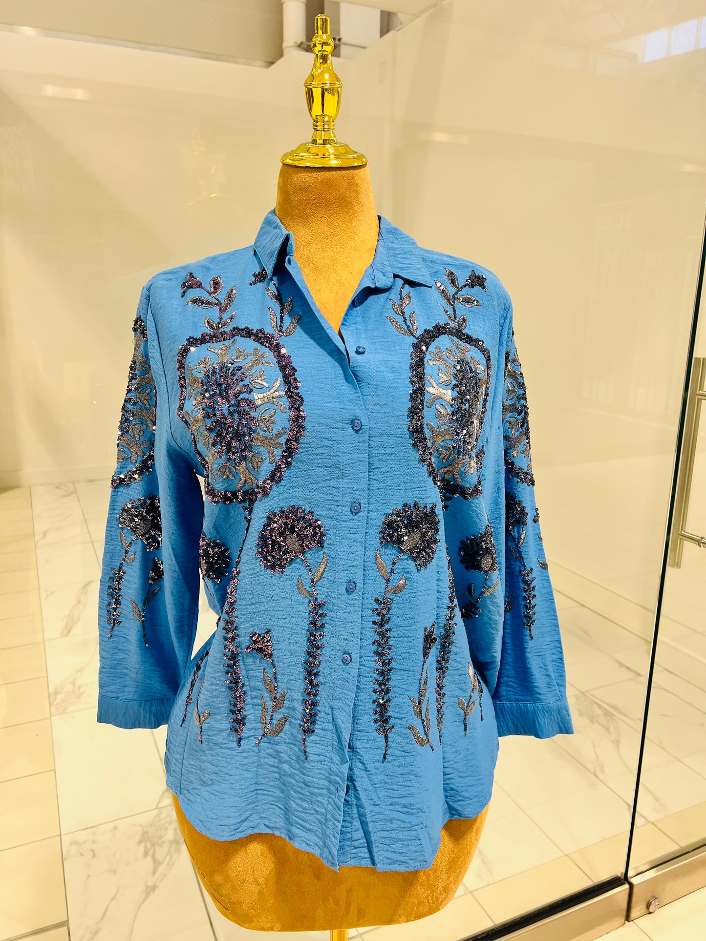 Blue Sequin Top