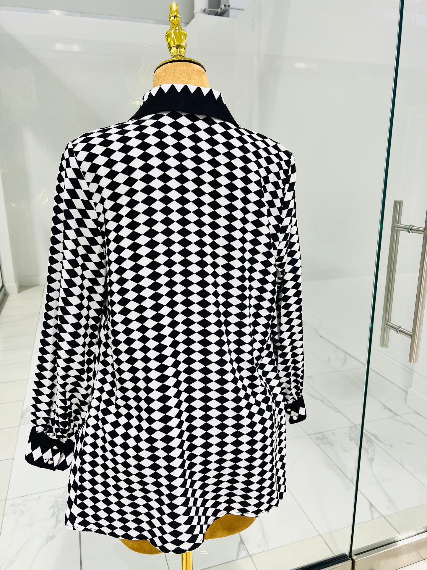 Black and White Button-Down Long Top