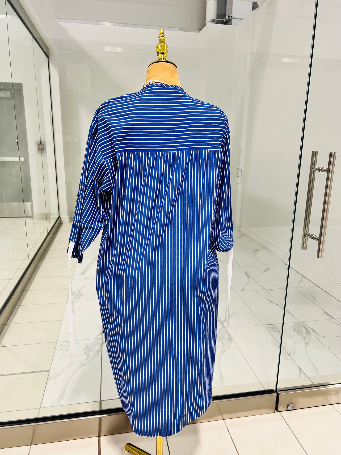 Blue Stripe Long Top with Side Pockets