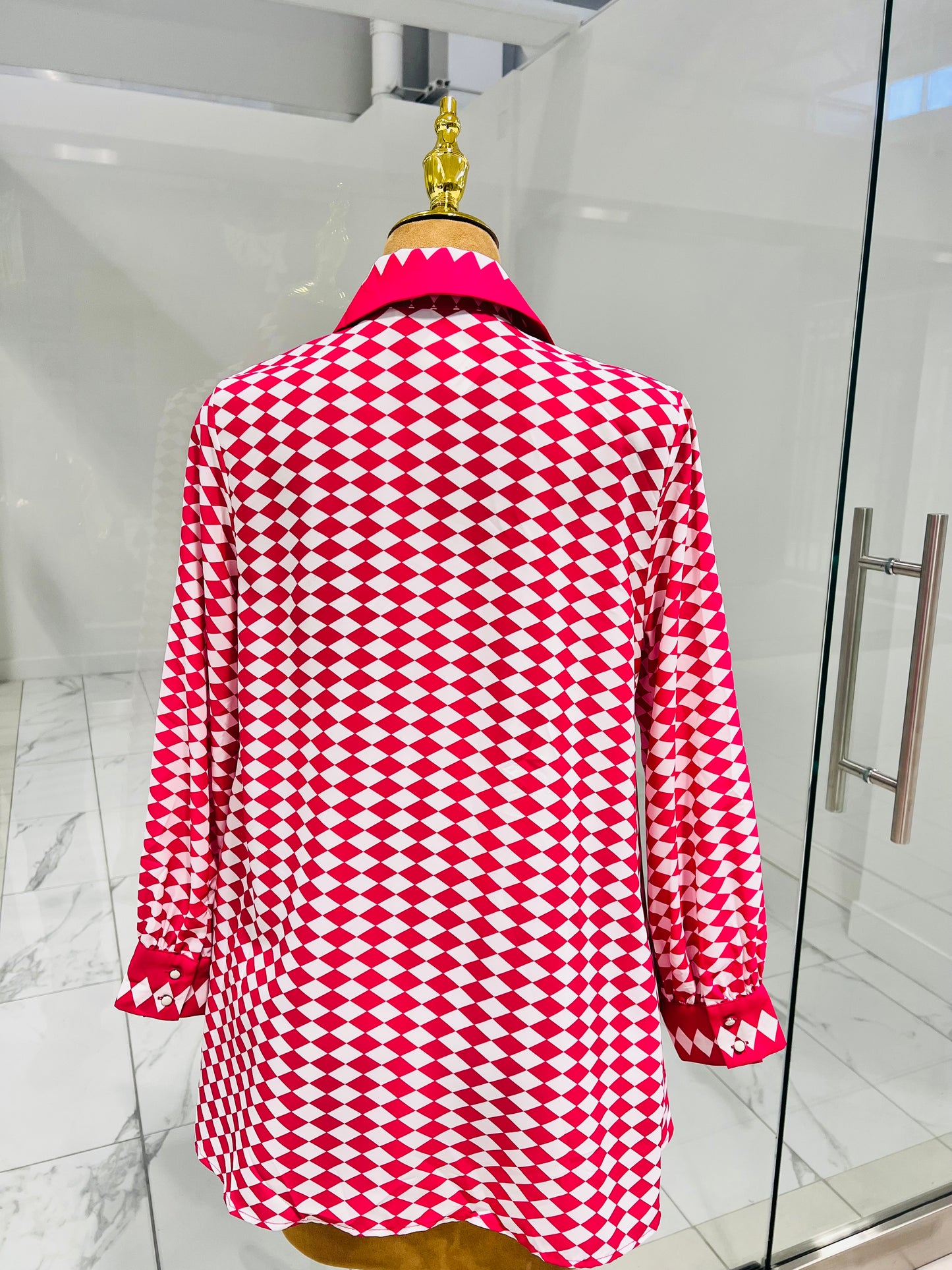 Pink and White Button-Down Long Top
