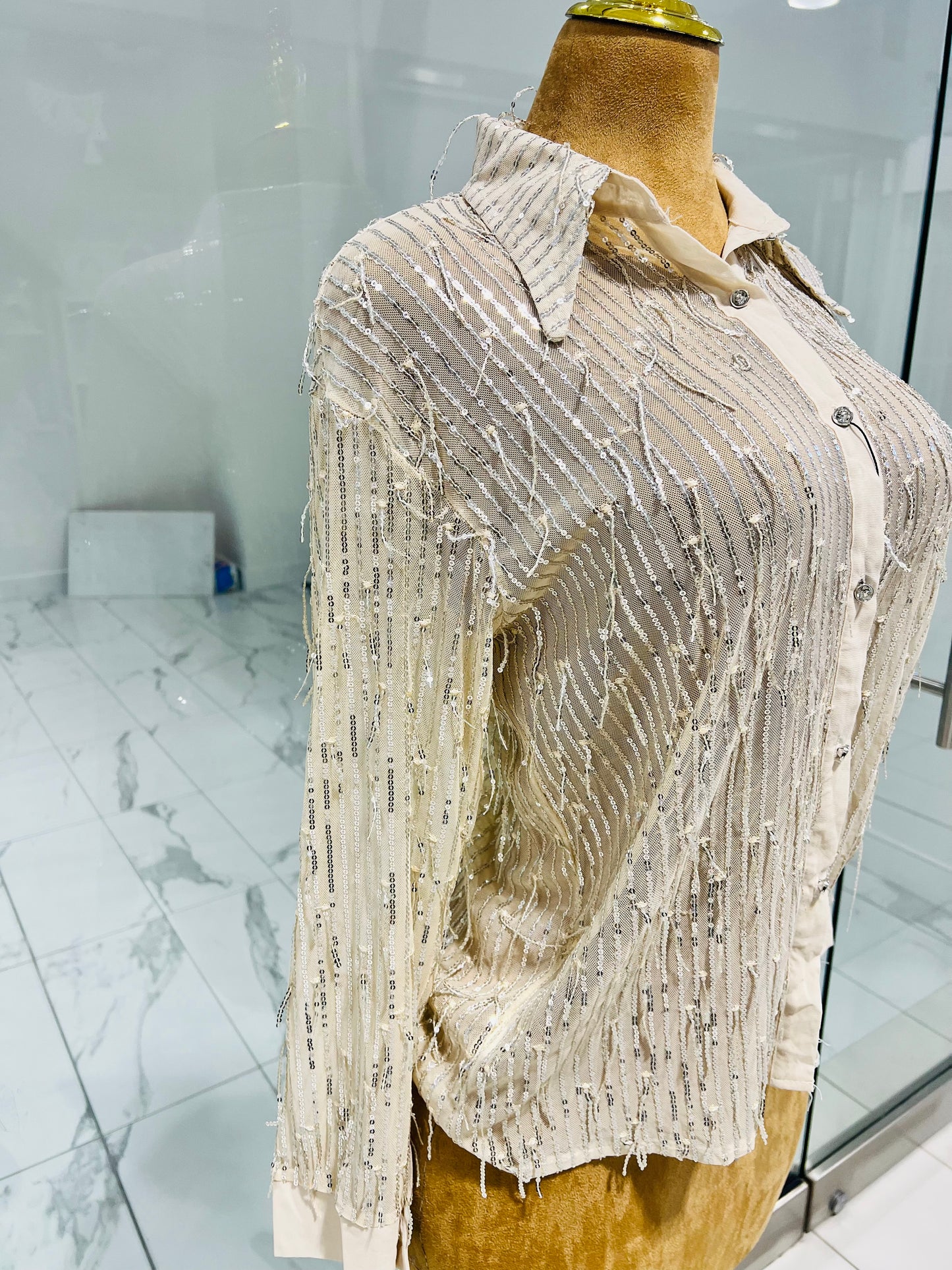 Shiny See Through Button-Down Shirt