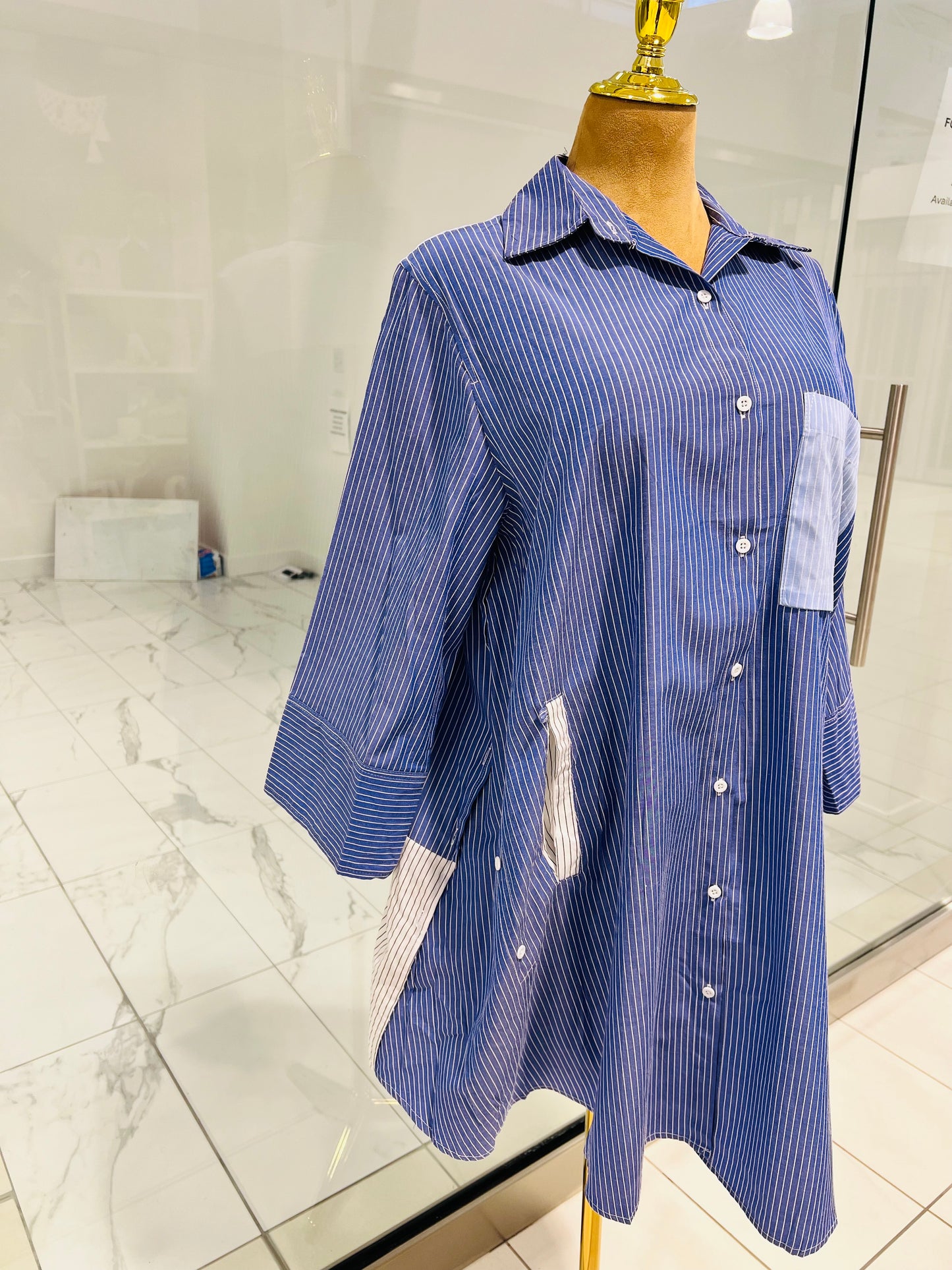 Blue and White Stripe Long Top