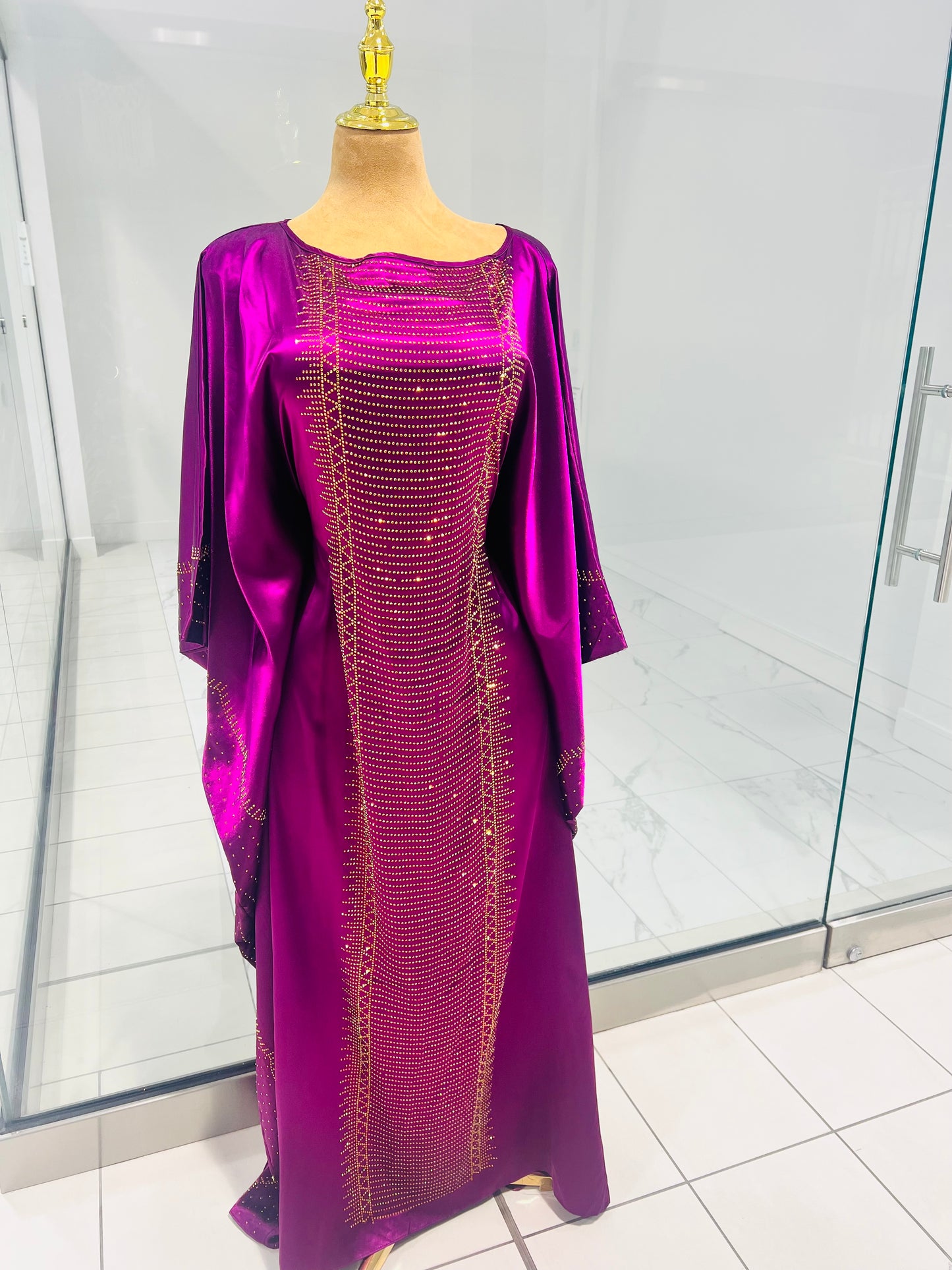 Purple Silk Rhinestone Abaya