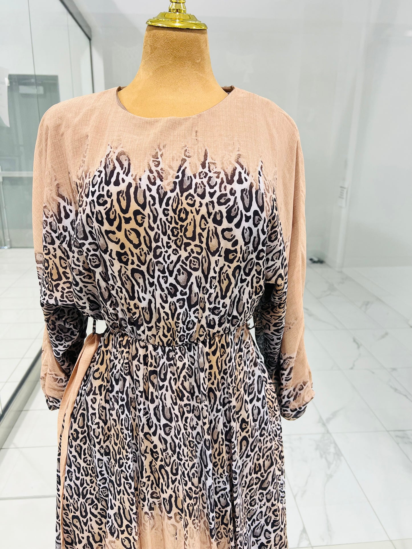 Brown Leopard Chiffon Dress