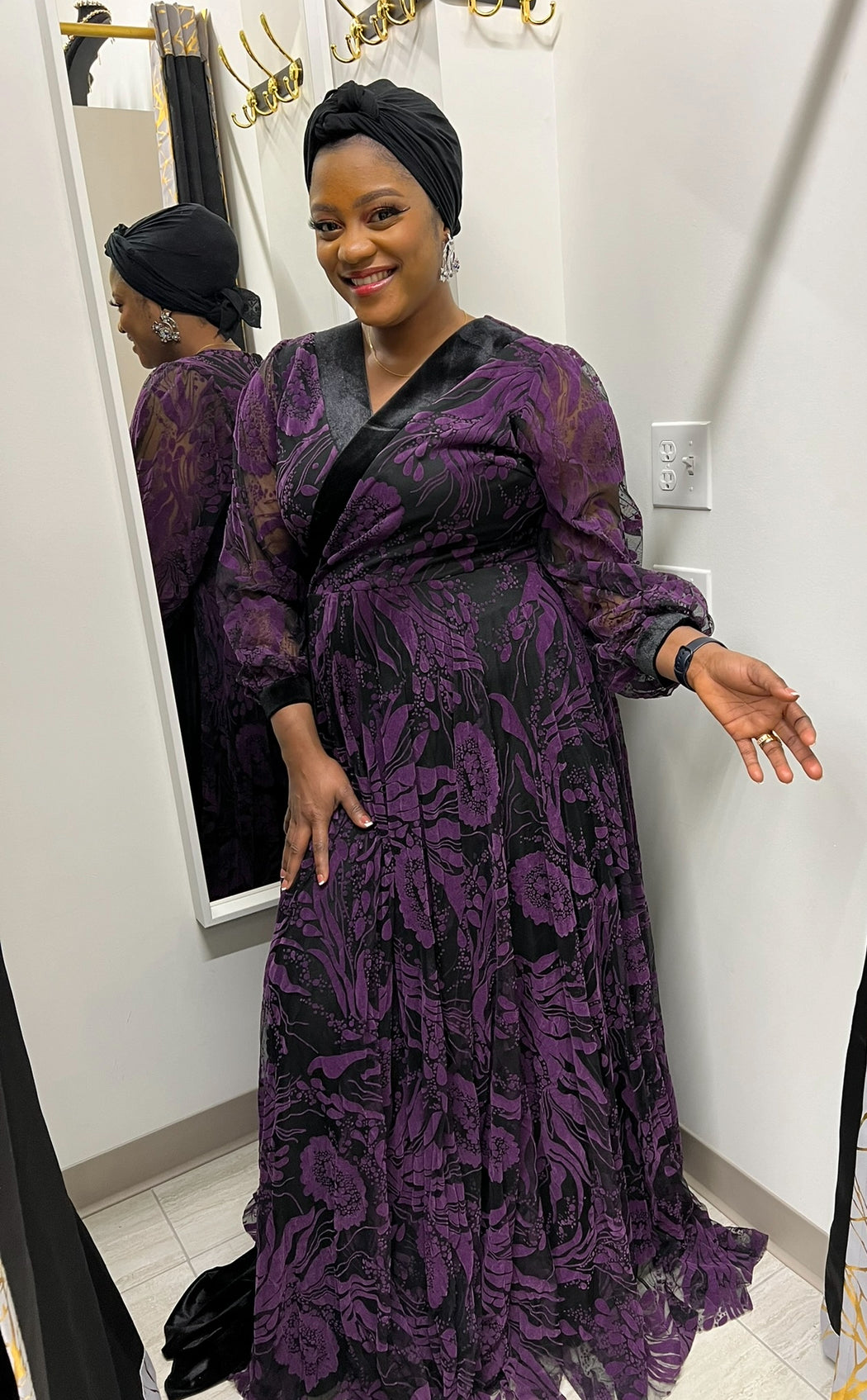 Purple and Black Velvet Dress
