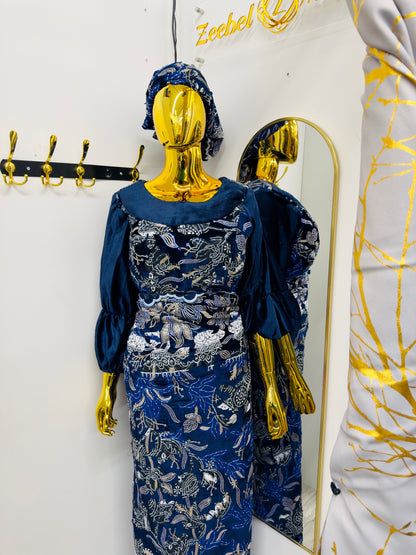 Blue Velvet Blouse & Wrapper Set
