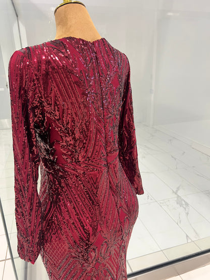 Wine Sequins Evening Gown