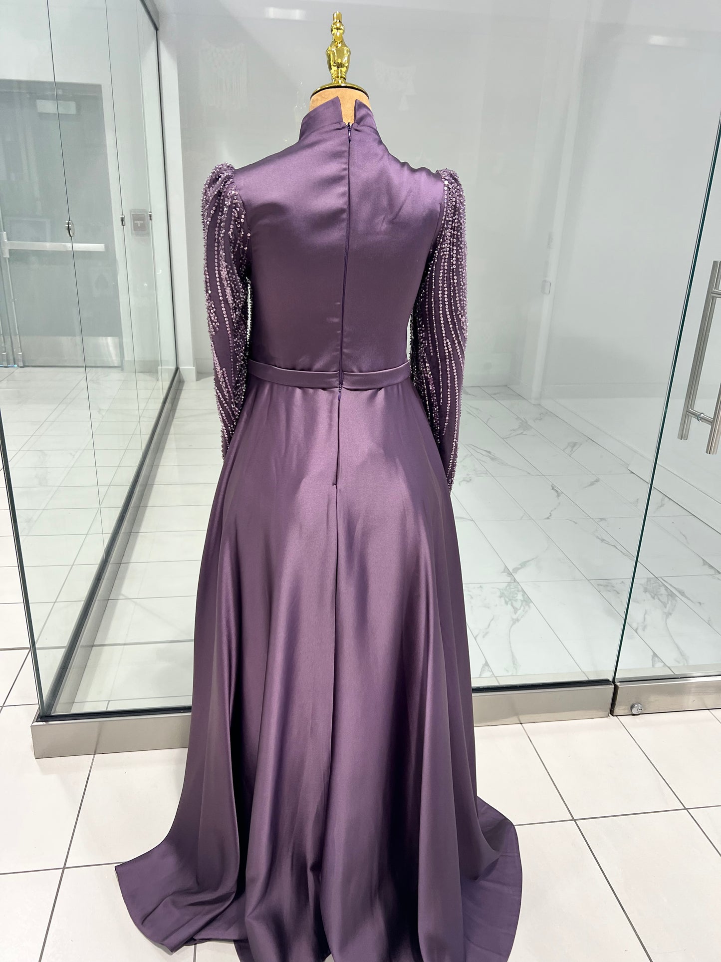 Lilac Silk Sequins Evening Dress