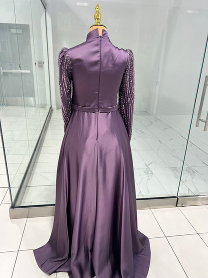 Lilac Silk Sequins Evening Dress