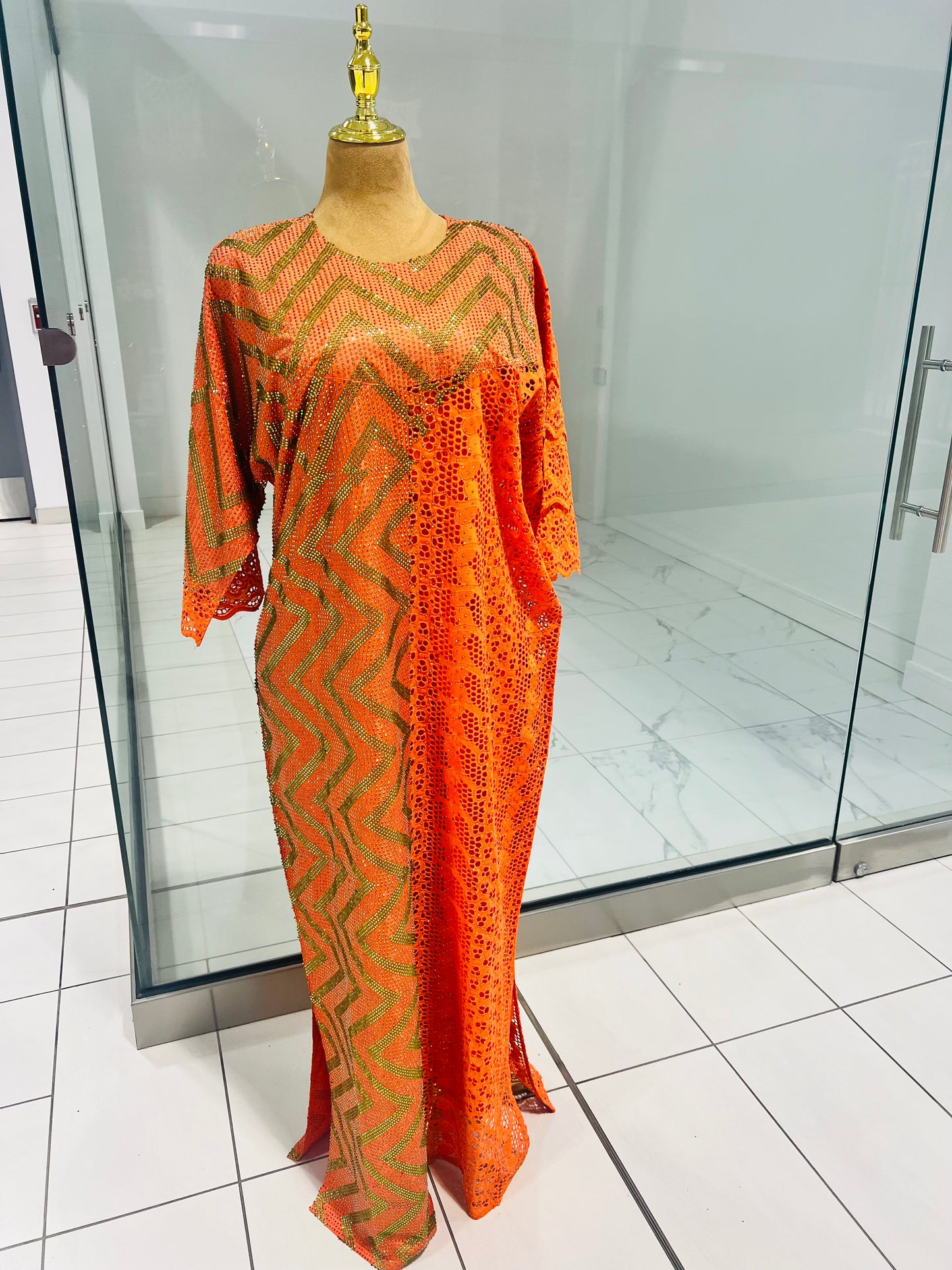 Orange Lace attire and Rhinestones
