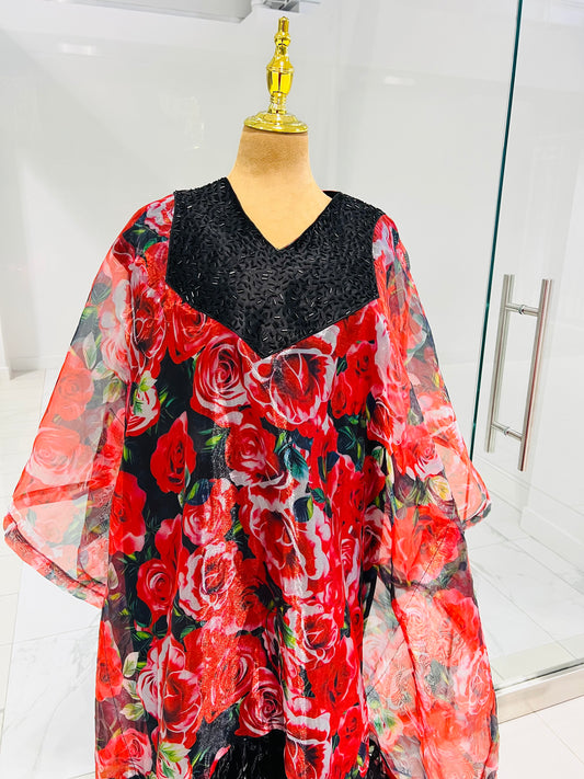 Floral red organza