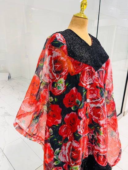 Floral red organza