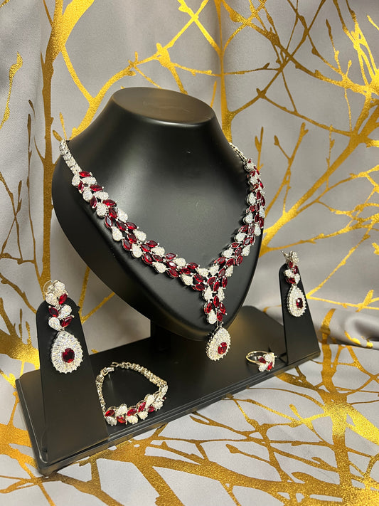 Red and Silver Zirconia Jewelry set