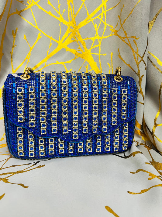 Blue and gold handbag