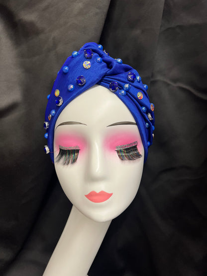 Blue Rhinestones Turban