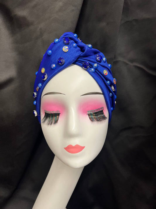 Blue Rhinestones Turban