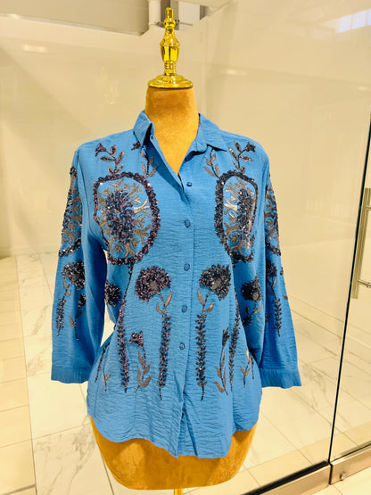 Blue Sequin Top