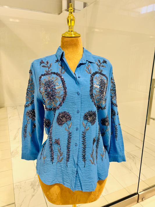 Blue Sequin Top