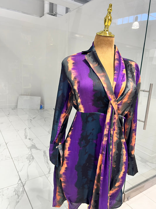 💜 Elegant Purple Drape Front Dress – Sophistication in Every Fold