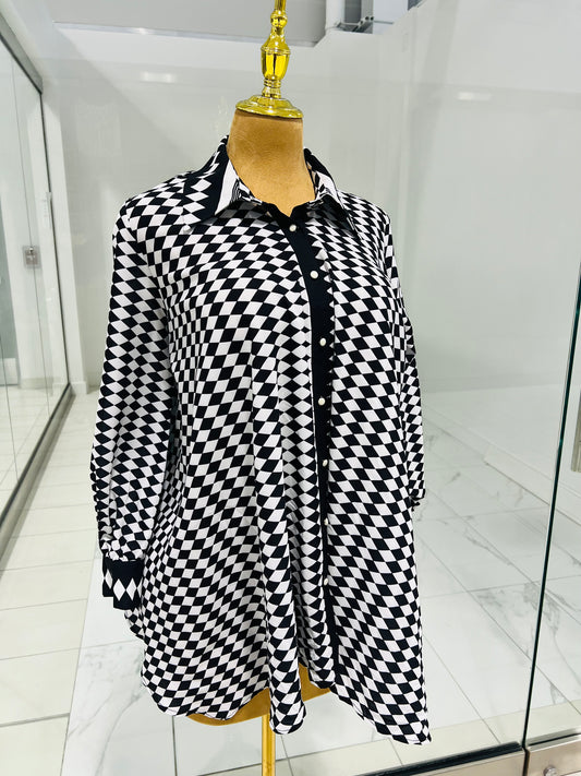 Black and White Button-Down Long Top