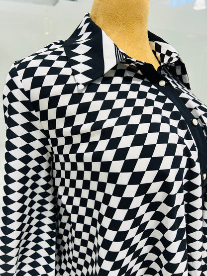 Black and White Button-Down Long Top