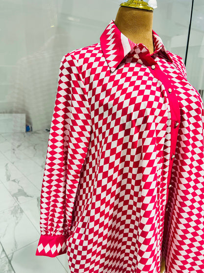 Pink and White Button-Down Long Top