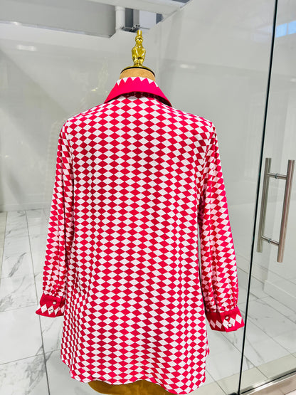 Pink and White Button-Down Long Top