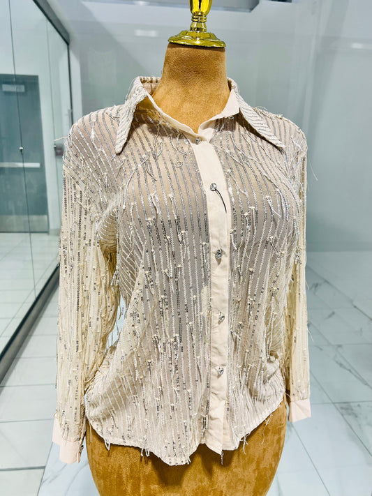Shiny See Through Button-Down Shirt