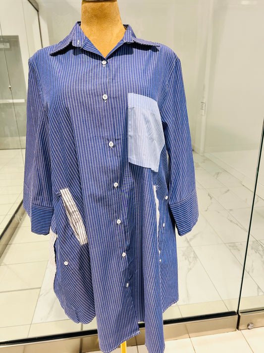 Blue and White Stripe Long Top