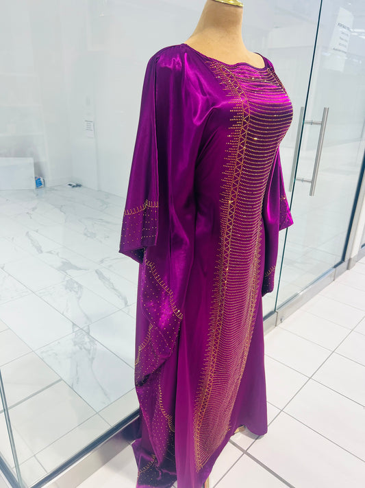 Purple Silk Rhinestone Abaya