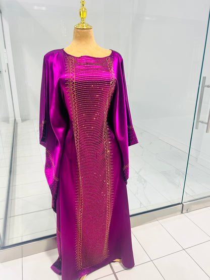 Purple Silk Rhinestone Abaya