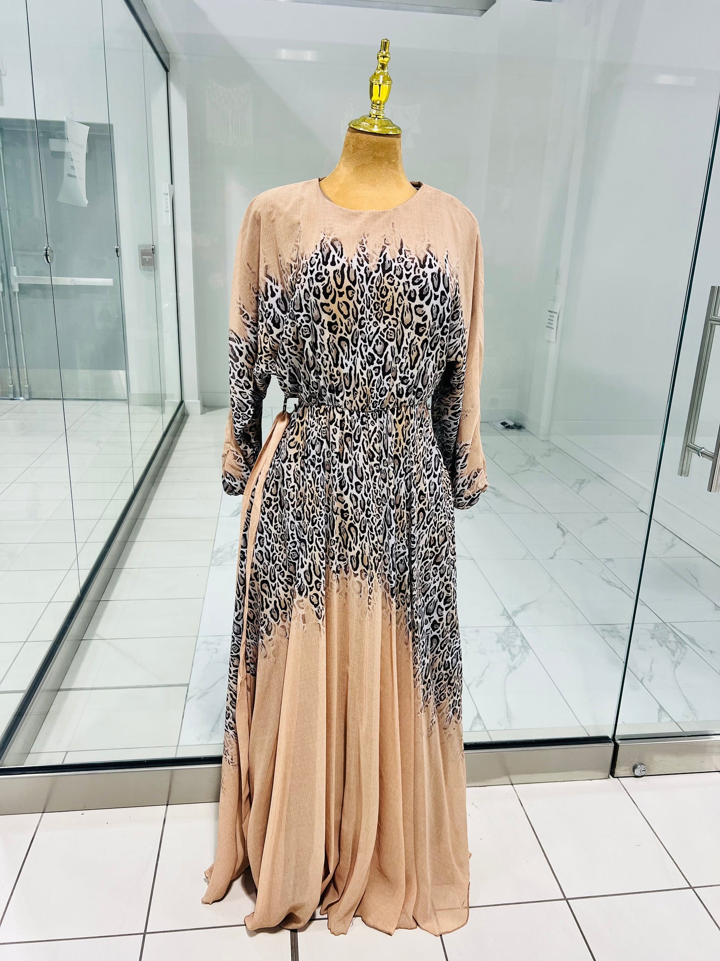 Brown Leopard Chiffon Dress