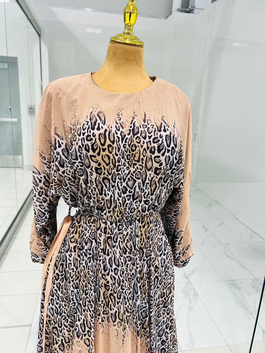 Brown Leopard Chiffon Dress