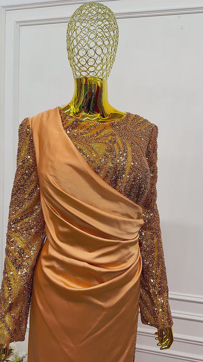 Gold Sequins Evening Dress