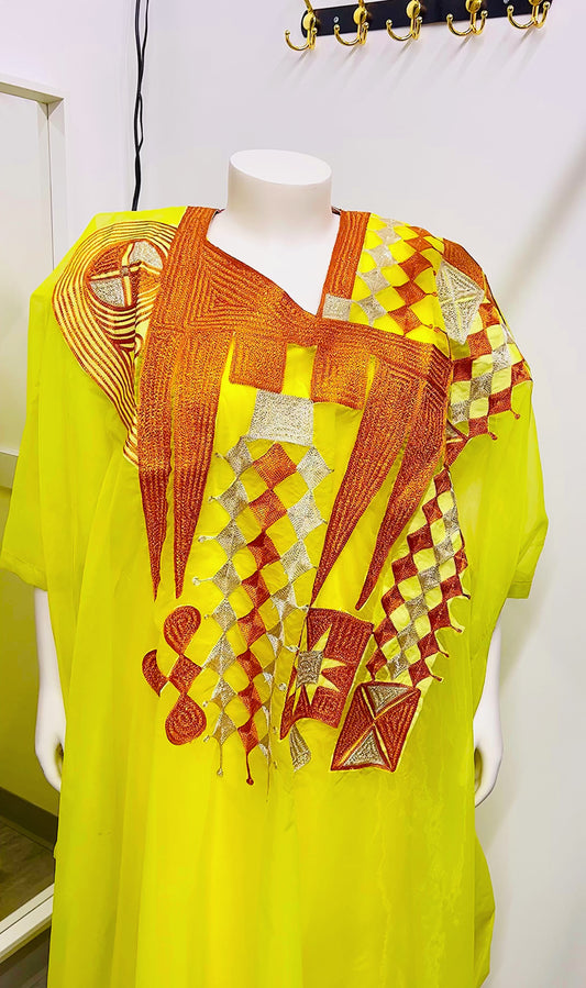 Yellow Organza Blouse & Wrapper Set (One Size)